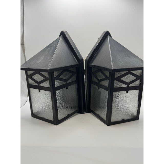 Vintage Arts Crafts Porch Sconces Pair Mid Century Lights Frosted Glass Lamps Cottage Arts and Crafts - a Pair For Sale - Image 14 of 14