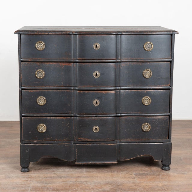 Rococo Early 19th Century Black Rococo Large Oak Chest of Four Drawers, Denmark For Sale - Image 3 of 15