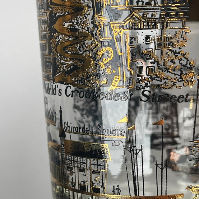 1970s Swanky Mid-Century Modern Barware Gilded San Francisco Souvenir Glasses - a Pair For Sale - Image 9 of 13