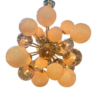 Pink Cloud Murano Style Glass and Brass Chandelier For Sale