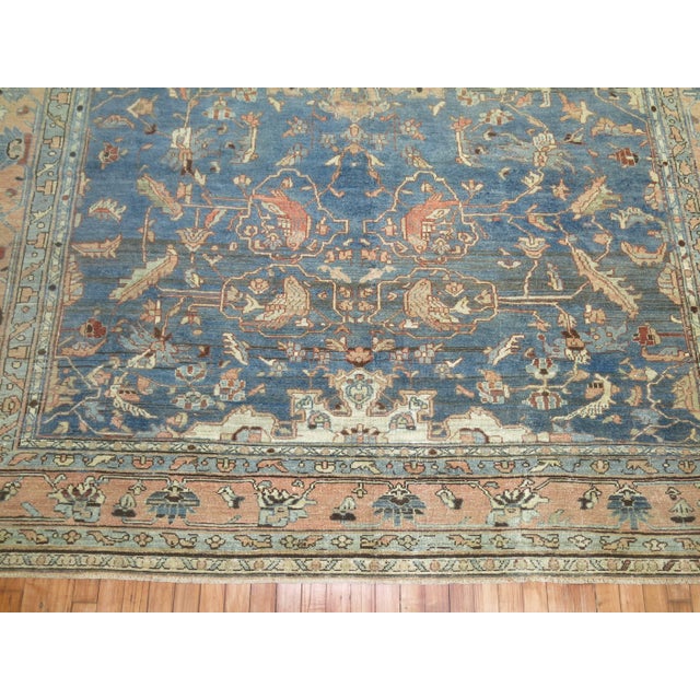 Early 20th Century Light Blue Terracotta 20th Century Room Size Pigeon Motif Persian Malayer Rug For Sale - Image 5 of 6