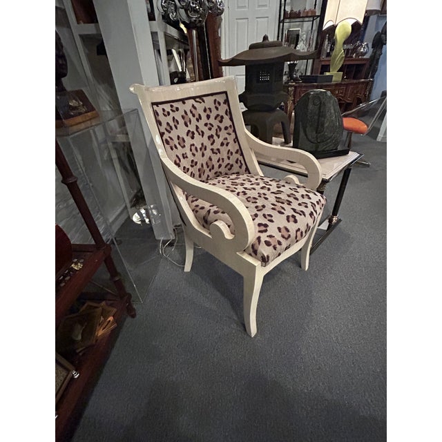 Hollywood Regency Tessellated Bone Armchair Reupholstered in Cheetah Print Scalamandre Fabric For Sale - Image 3 of 15