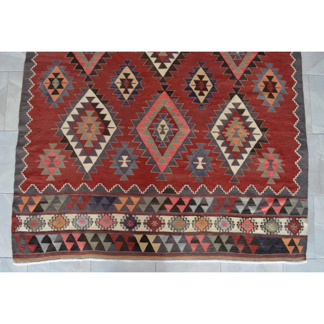 Ruby Red Handmade Turkish Kilim Rug Barak Design Area Rug - 6'1" X 9'1" For Sale - Image 8 of 12