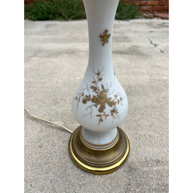 White Hollywood Regency Gold Leaf Painted Porcelain Table Buffet Lamps- A Pair For Sale - Image 8 of 12