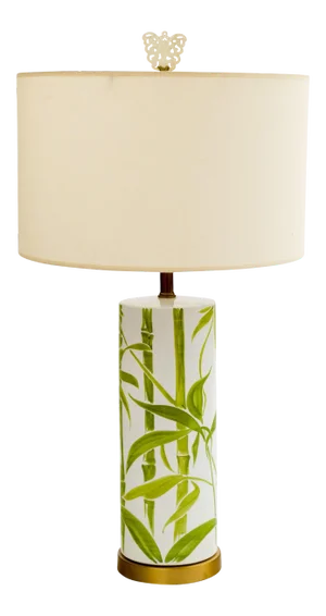 1960s Italian Ceramic Bamboo Lamp with Antique Chinese Jade Finial