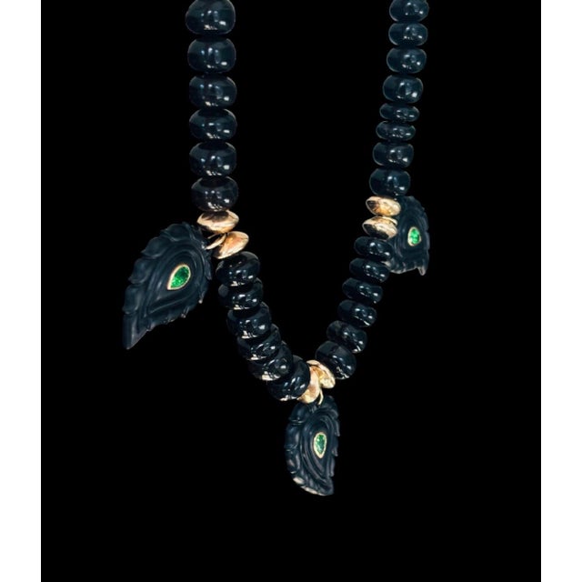 Black Onyx and Tsavorite Paisley Necklace, 14k Gold For Sale In New York - Image 6 of 8