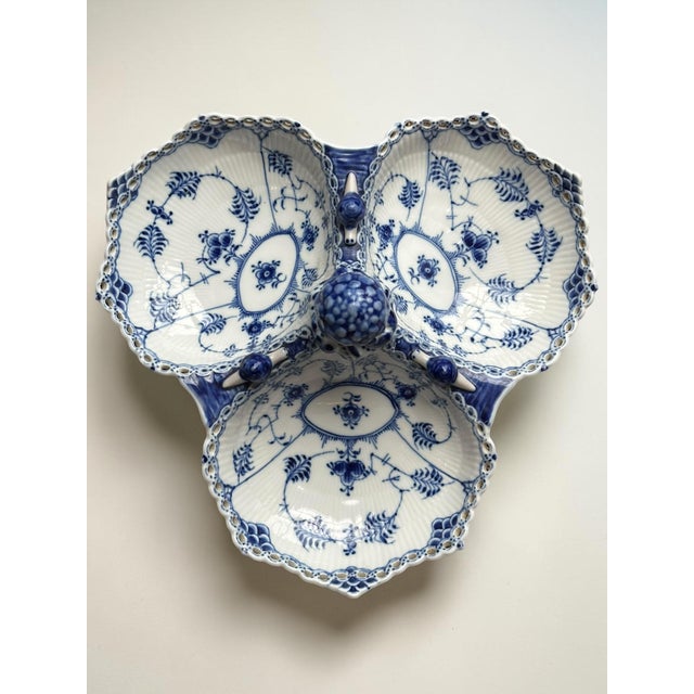 Royal Copenhagen Blue Fluted Full Lace Three-Section Serving Dish No. 1005 An elegant Royal Copenhagen Blue Fluted Full...