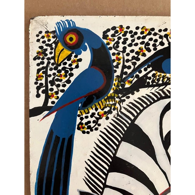 Contemporary Tingatinga Painting of Zebra, Owl, Peacocks by Bushiri Mruta Awazi, Tanzania For Sale - Image 3 of 6
