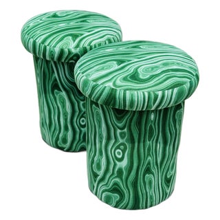 Mushroom Stools Upholstered in Faux Malachite Fabric For Sale
