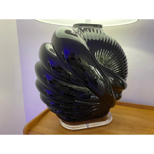 1980s Art Deco Revival, Van Teal Table Lamp, Black Ceramic Glase, Lucite Base. Euc. For Sale - Image 17 of 17