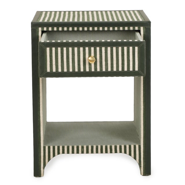 Boho Chic Kora Green Cotton Jute Striped Nightstand For Sale - Image 3 of 8