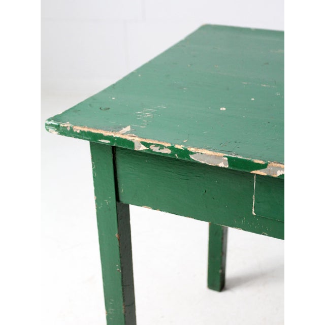 Antique Primitive Green Farmhouse Table For Sale - Image 6 of 18