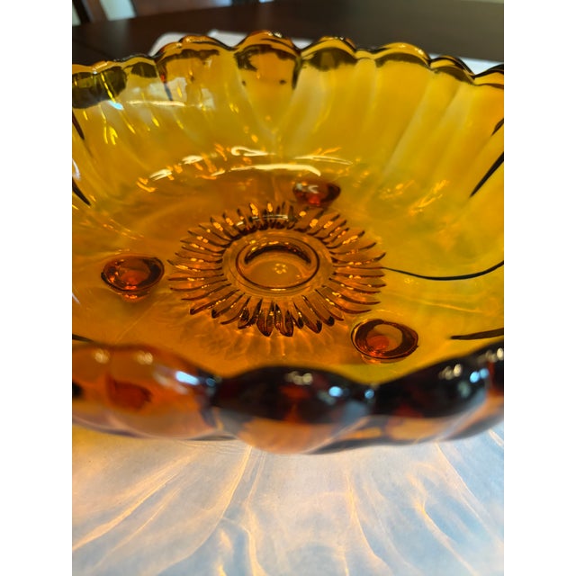 Vintage Amber Sunflower Footed Glass Bowl, Attributed to Indiana Glass For Sale In San Diego - Image 6 of 8
