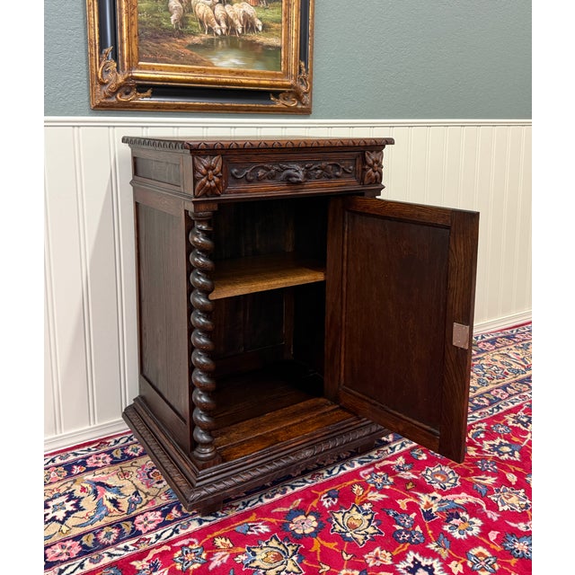 Antique French Jam Cabinet Cupboard Pedestal Barley Twist Drawer Oak Pheasant For Sale - Image 10 of 18