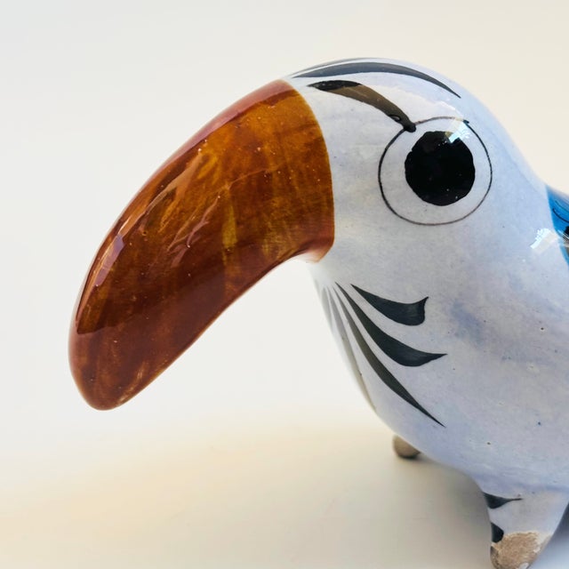 Late 20th Century Vintage Tonala Pottery Toucan - Mexican Folk Art Pottery With Hand Painted Floral Designs For Sale - Image 5 of 8