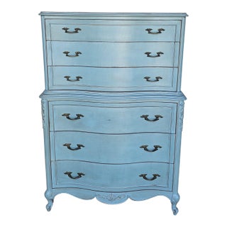 Vintage Chest of Drawers, Turquoise Tall Dresser, Circa 1950's For Sale