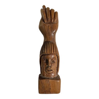 Mid Century Carved Wooden Figa Fist Sculpture For Sale