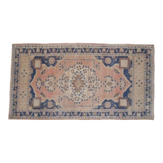 Vintage Small Rug Runner Hand-Knotted Mat Turkish Rug Enrty Decor Bath Mat- 1′11″ × 3′8″ For Sale