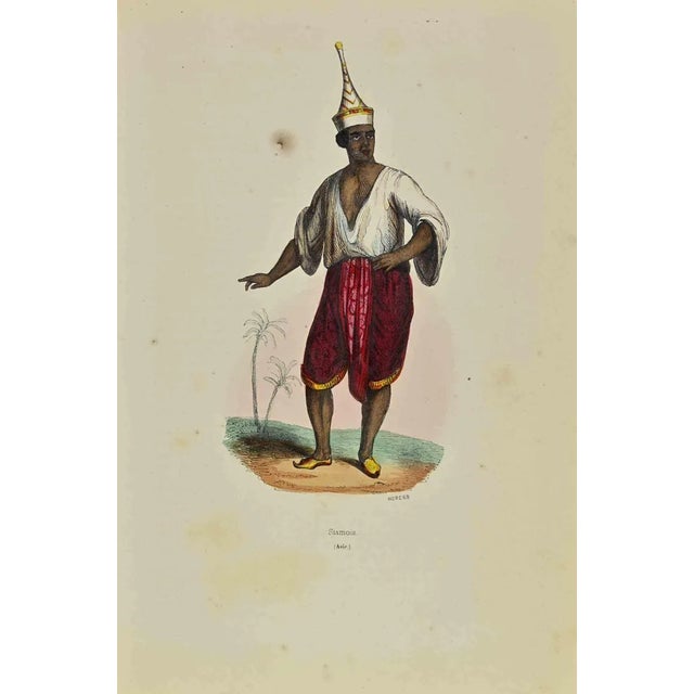 Siamese is a lithograph made by Auguste Wahlen in 1844. Hand colored. Good condition. At the center of the artwork is the...