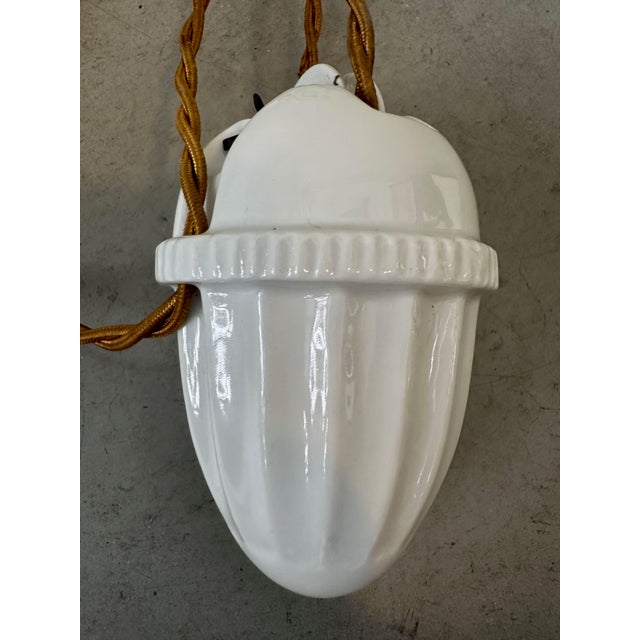Glass Antique Adjustable Opaline and Porcelain Pendant Lamp, 1930s For Sale - Image 7 of 10