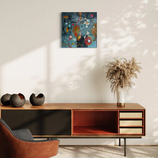 20" x 20" Come and be part of Darin Wood's world with Pinocyte. Rhythym and movement encompass this mix media painting. A...