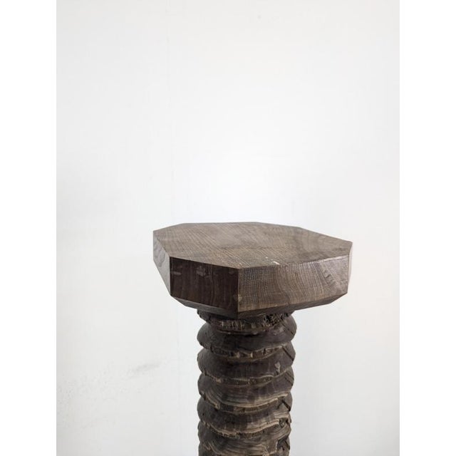 Rustic Large Oak Press Screw Stool with Octagonal Top For Sale - Image 3 of 6