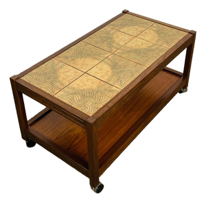 Vintage Teak and Ceramic Coffee Table on Casters, 1960s