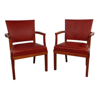Restored Barcelona or The Red Chairs by Rud Rasmussen for Kaare Klint, 1935, Set of 2 For Sale