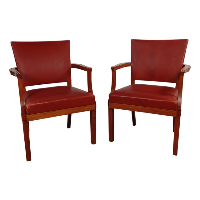 Restored Barcelona or The Red Chairs by Rud Rasmussen for Kaare Klint, 1935, Set of 2 For Sale