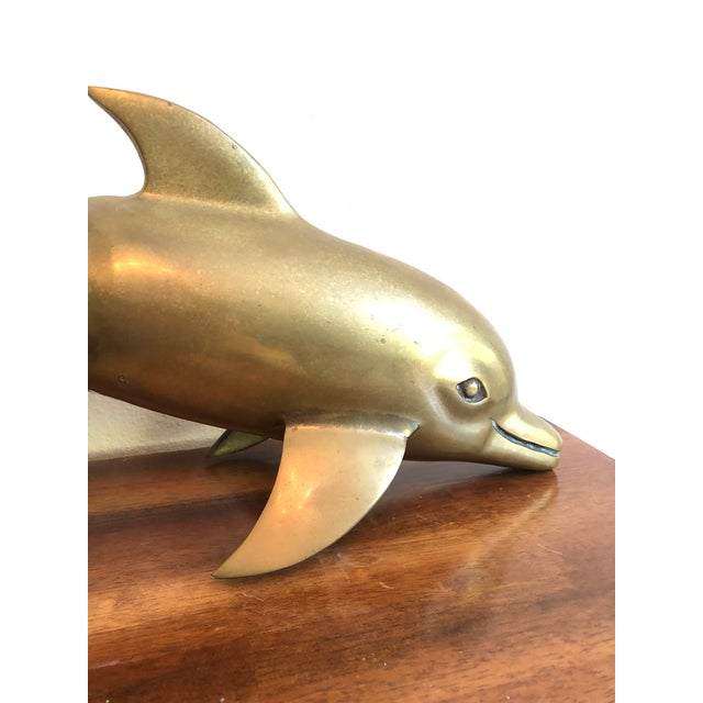 Mid 20th Century Vintage Mid-Century Solid Brass 21-Inch Leaping Dolphin Sculpture For Sale - Image 5 of 12