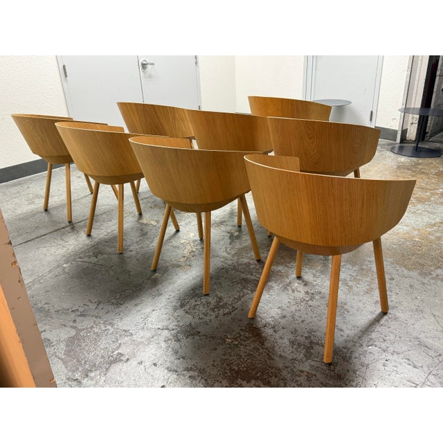 2000 - 2009 Stefan Diez for E15 Ch04 Houdini Oak + Leather Armchairs, Set of Eight For Sale - Image 5 of 12