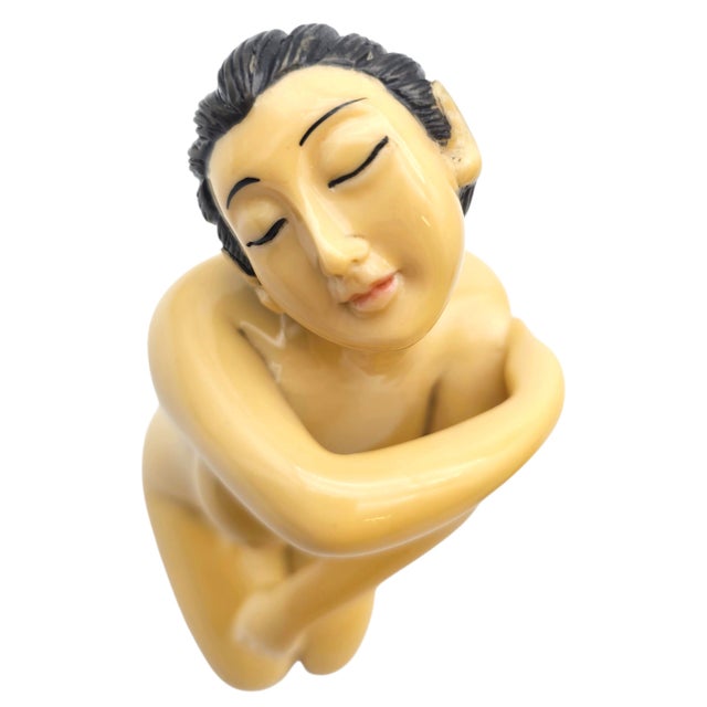 Pair of Vintage Japanese Bathing Beauty Female Nude Figurine Sculptures, Figurative Mid-Century Art Objects For Sale - Image 4 of 18