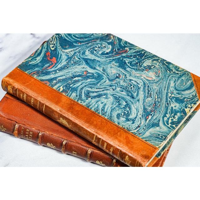 Set of 5 Charming Collection of Antique Leather Spine Books Victorian Office Home Decor For Sale In New York - Image 6 of 9