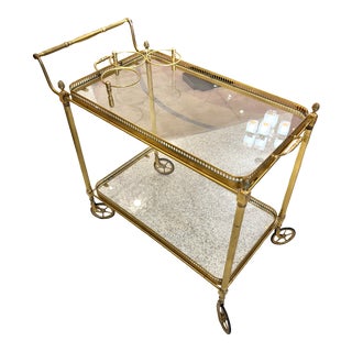 1940s Vintage 2 Tier Brass and Glass Drink Trolly Bar Cart For Sale