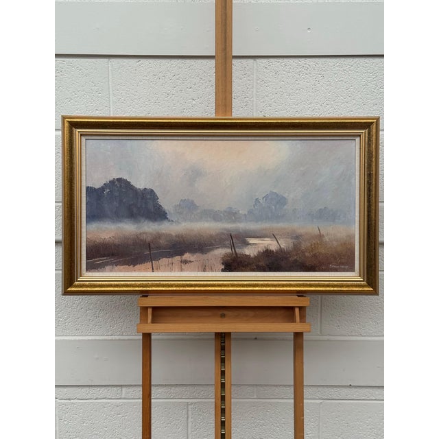 A serene river landscape at dawn with misty trees and soft, warm morning light 1987 Circa For Sale - Image 4 of 18