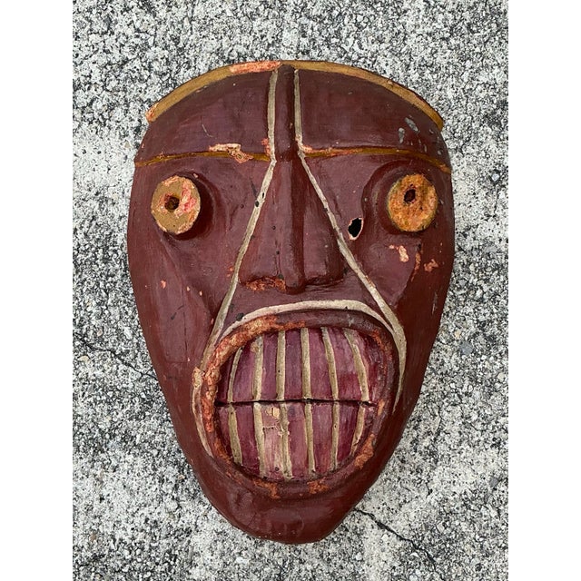 Burgundy Vintage False Face Society Iroquois Mask For Sale - Image 8 of 12