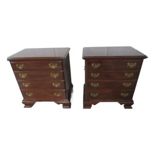 1980s Pair Ethan Allem Cherry NightstandsTables Bachelors Chests Four Drawers For Sale