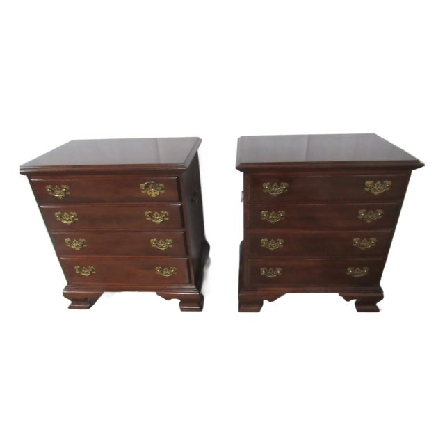 1980s Pair Ethan Allem Cherry NightstandsTables Bachelors Chests Four Drawers For Sale