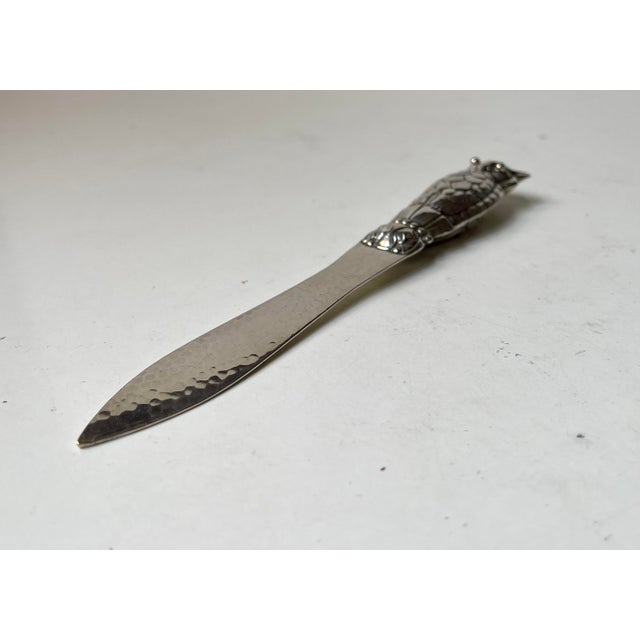 Art Deco Gem Set Owl Letter Opener in Silver Plate, 1930s For Sale - Image 6 of 9