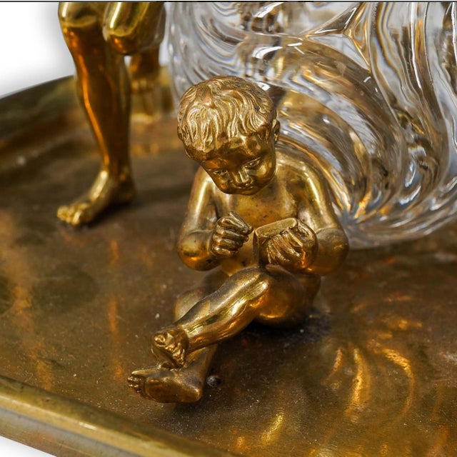 Antique Gilt Bronze & Glass Figural Inkwell Sign For Sale - Image 4 of 10