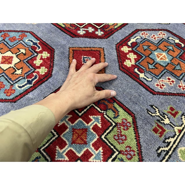 Slate Blue Philpa Bokhara Wool Rug With Elephant Foot Motifs, 4'11" X 6'5" For Sale - Image 13 of 15