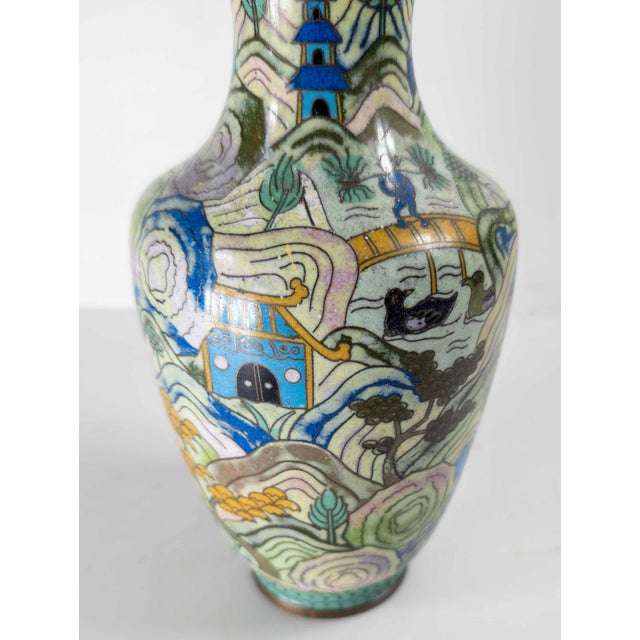 Green 20th Century Chinese Republic Era Cloisonne Enamel Vase in Art Deco Style For Sale - Image 8 of 14