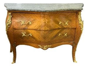Antique French Louis XV Chest of Drawers with Detailed Ornaments and Marble Top, 1890s