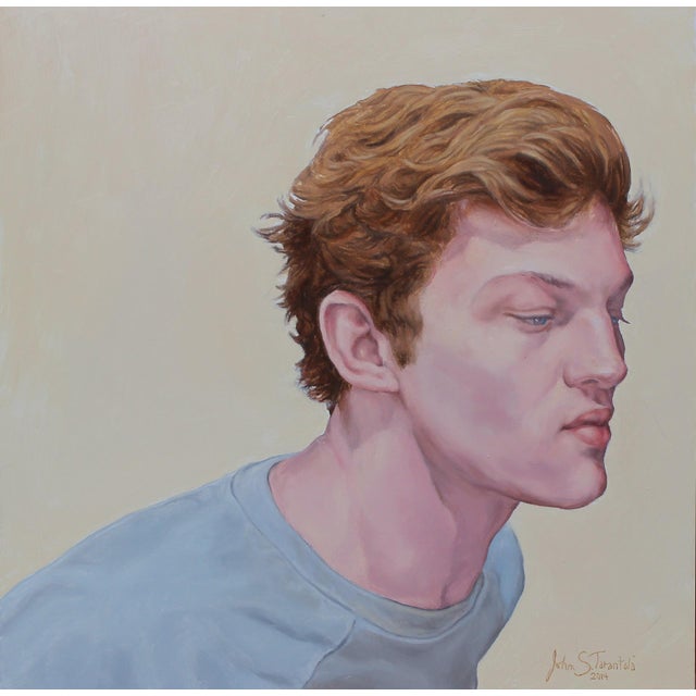 The painting "Sebastian" presents a profile view of a young man, capturing a moment of introspection with soft, blended...