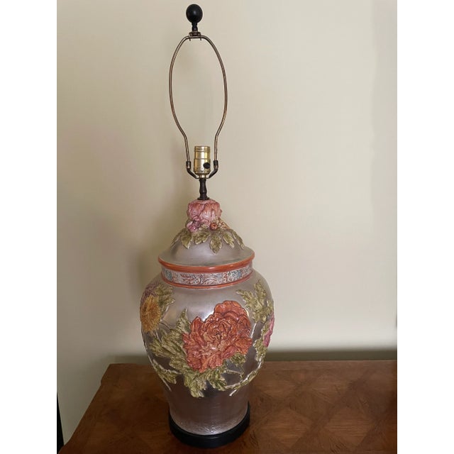 1960s Vintage Hand Painted Ginger Jar Table Lamp For Sale - Image 5 of 5
