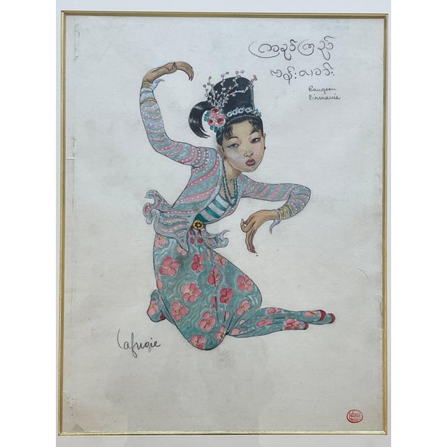 Léa Lafugie, Burmese Dancer, 1920s, Gouache on Paper For Sale - Image 4 of 11