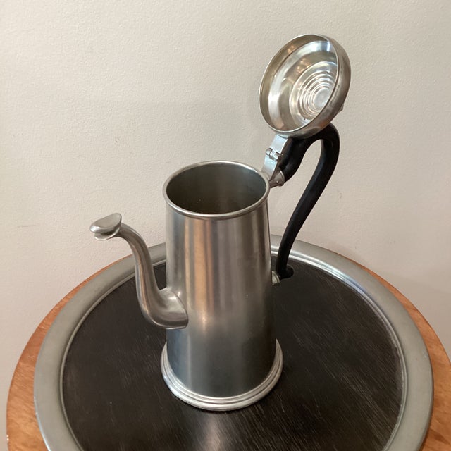 KMD Royal Holland Daalderop Circa 1940s Vintage Royal Holland Daalderop Kmd Pewter and Teak Coffee/Tea 6 Pieces Set For Sale - Image 4 of 12