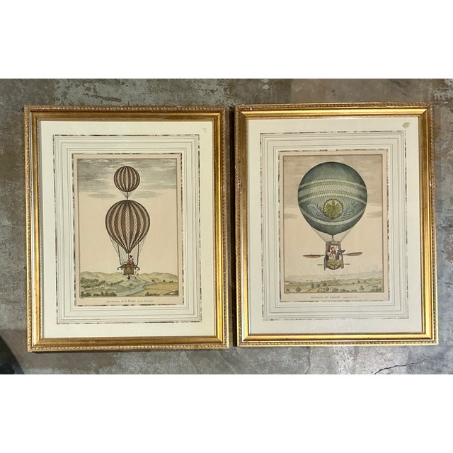 Victorian Vintage Framed Hot Air Balloon Prints - Pair For Sale - Image 3 of 12