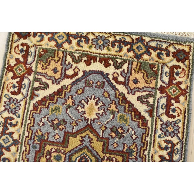 Heriz Runner 2’6” X 9’9” Blue Wool Tribal Hand-Knotted Oriental Carpet For Sale In Philadelphia - Image 6 of 12