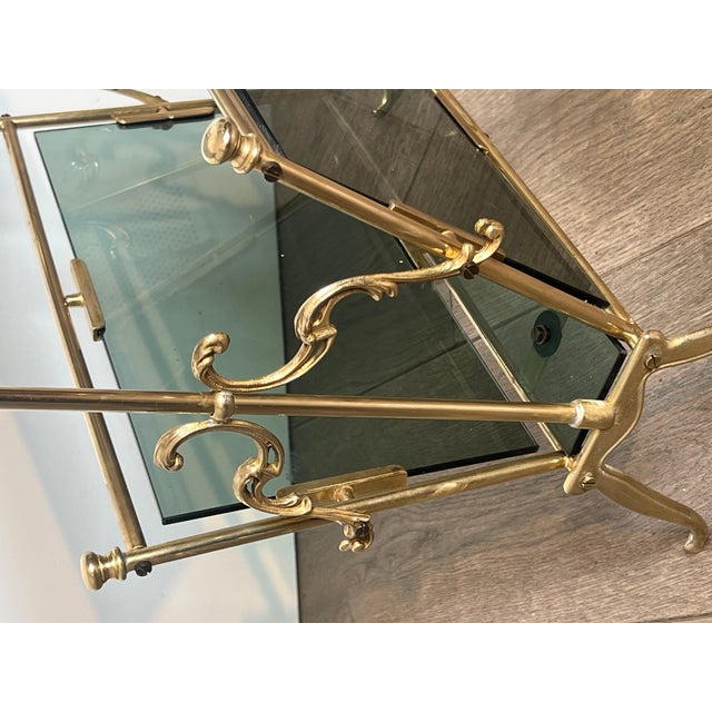 1940s Brass magazine rack with blue glass For Sale - Image 10 of 12